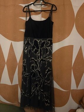 Adrianna Papell Black and Gold Velvet & Sequin Maxi Dress